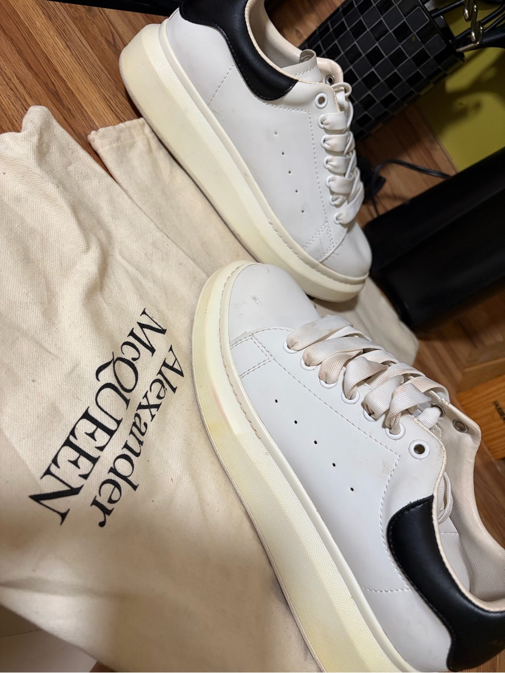 Alexander McQueen White Leather Platform Sneakers with Black Heel Accent - Picture 3 of 5